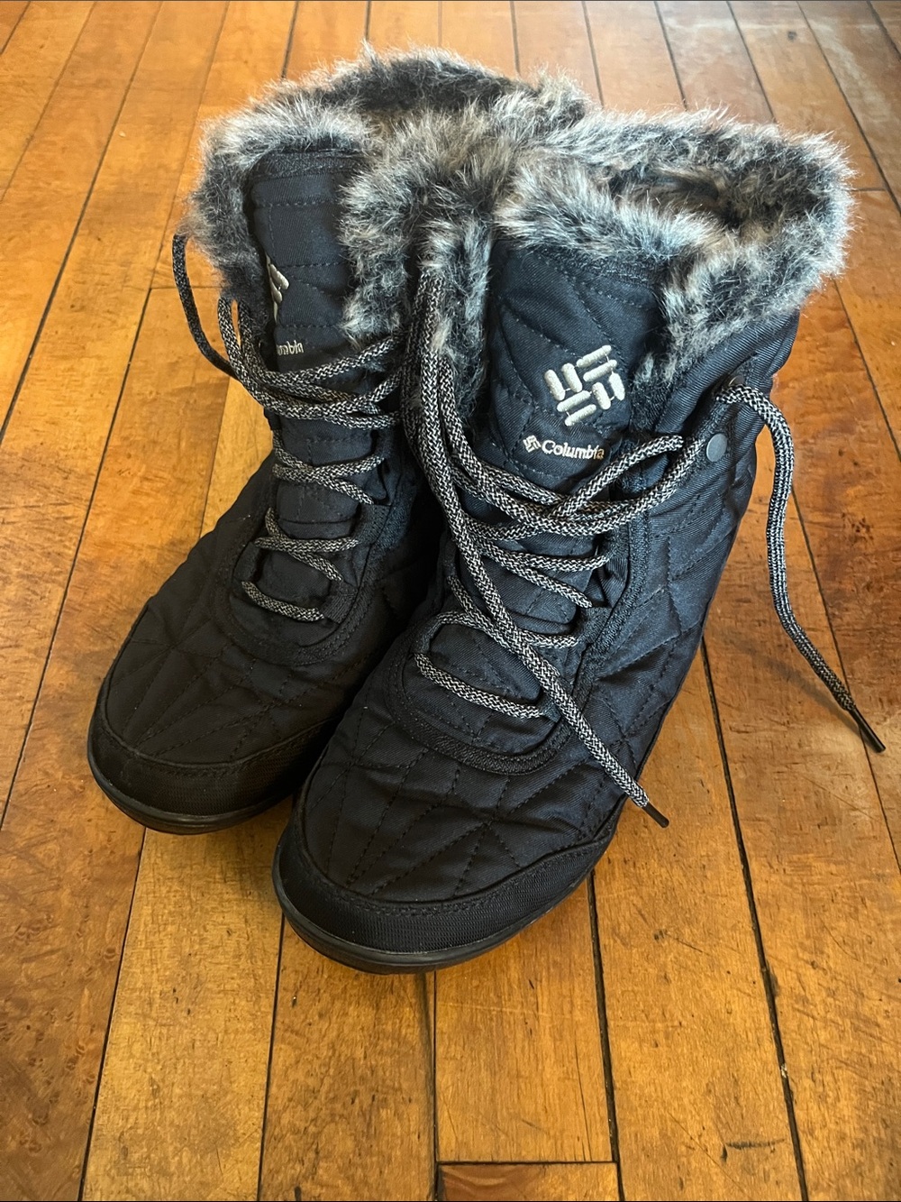Columbia waterproof Black Quilted Winter Boots with Faux-Fur Cuff